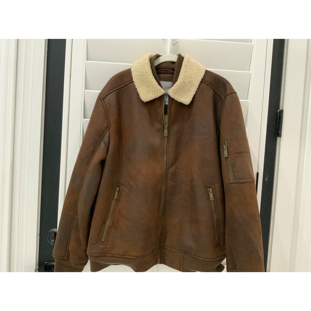 RAINFOREST Mens Brown Faux Suede Sherpa Lined Bomber Jacket‎ Size L